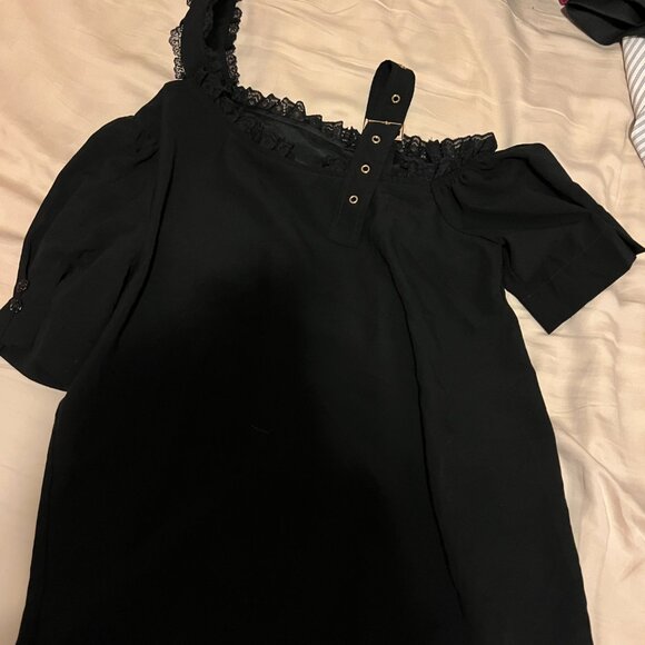 Rojita Jirai Black One-Shoulder Belt Detail Choker Shirt Blouse Top - Picture 5 of 5